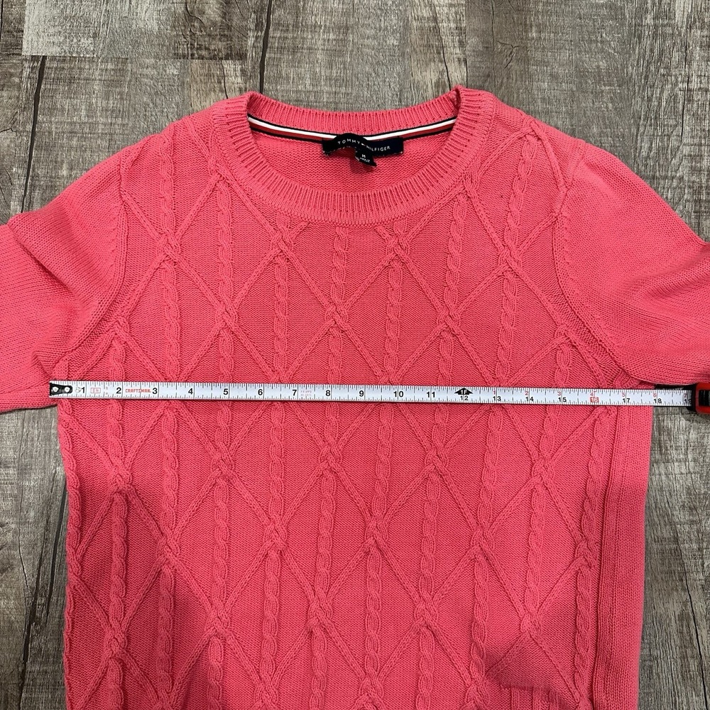 Tommy Hilfiger Sz M Pink Cable Knit Sweater Chunky Neutral Basic Minimalist Y2K‎ - Picture 2 of 7